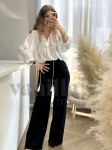 SPODNIE MATERIAŁOWE WIDE LEG Z PIONOWYM PRZESZYCIEM CZARNE 