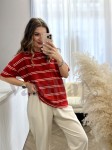 CZERWONY T-SHIRT W WANILIOWE PASKI