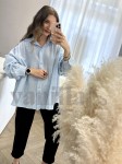 KOSZULA OVERSIZE Z LEKKO BUFIASTYM RĘKAWEM W KRATKĘ BŁĘKIT