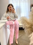 SPODNIE BANANY MATERIAŁOWE Z PASKIEM PASTELOWY RÓŻ