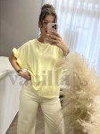 T-SHIRT BAWEŁNIANY Z FALBANKĄ NA RĘKAWIE CYTRYNA 