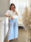 MATERIAŁOWE SPODNIE WIDE LEG W PASKI BŁĘKIT 