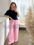 MATERIAŁOWE SPODNIE WIDE LEG W PASKI CUKIEREK