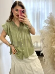 KOSZULA Z CIENKIEJ BAWEŁNY Z KRÓTKIM RĘKAWEM MATCHA