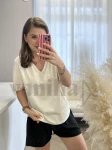 T-SHIRT BAWEŁNIANY DEKOLT V WANILIA 