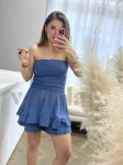 KOMBINEZON MUŚLINOWY ZE SPÓDNICO-SPODENKAMI JEANS