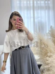 ELEGANCKA BLUZKA WISKOZOWA Z BUFIASTYM RĘKAWEM ŚMIETANA 
