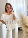 BLUZKA WISKOZOWA HISZPANKA Z KRÓTKIM RĘKAWEM BIAŁA