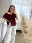 BLUZKA WISKOZOWA HISZPANKA Z KRÓTKIM RĘKAWEM BORDO