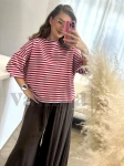 KRÓTSZY T-SHIRT Z GRUBSZEJ BAWEŁNY  W PASKI CZERWIEŃ BŁĘKIT