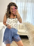 SPODENKI LNIANE Z WYKOŃCZENIEM KORONKOWYM JEANS