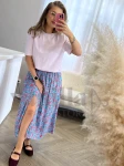 SPÓDNICA WISKOZOWA LUNA TURKUS W KWIATY FUKSJA