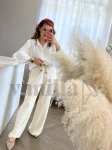 SPODNIE WISKOZOWE TYPU WIDE LEG Z TROCZKIEM BEŻ