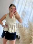 WISKOZOWY TOP Z WIĄZANIEM NA KARKU Z FALBANKĄ NA DOLE BEŻ
