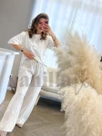 LNIANE SPODNIE WIDE LEG BEŻ