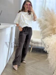 LNIANE SPODNIE WIDE LEG CZEKOLADA