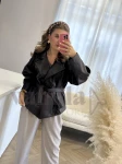 KURTKA RAMONESKA Z EKO SKÓRY Z PASKIEM W TALII GORZKA CZEKOLADA