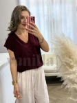 BLUZKA WISKOZOWA Z KRÓTKIM RĘKAWEM I DEKOLTEM V BORDO