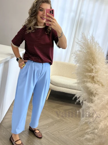 SPODNIE BALONY Z ELEGANCKIEJ TKANINY Z KIESZENIAMI BŁĘKIT