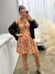WISKOZOWA KRÓTKA SUKIENKA Z WBUDOWANYMI MISECZKAMI W JESIENNE KWIATY 