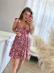WISKOZOWA KRÓTKA SUKIENKA Z WBUDOWANYMI MISECZKAMI BORDO W KWIATY FUKSJA