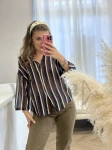 LUŹNA KOSZULA W PASKI Z DODATKIEM JEDWABIU GRANAT, WANILIA CZEKOLADA 