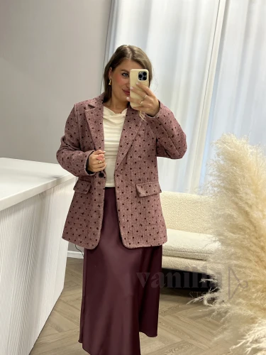 MARYNARKA OVERSIZE W JODEŁKĘ GROSZKI I KOKARDKI BORDO