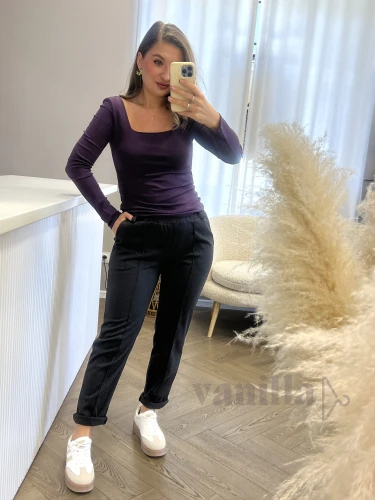 SPODNIE MOM FIT Z PRZESZYCIEM W JODEŁKĘ GRAFIT