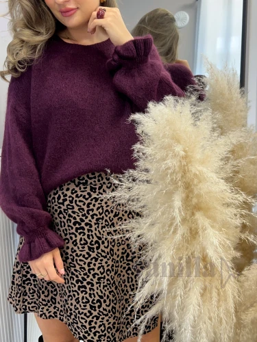 SWETER BABY ALPAKA Z FALBANKĄ NA RĘKAWIE ŚLIWKA