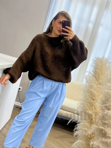 SWETER MARGOT Z BUFIASTYM RĘKAWEM CZEKOLADA