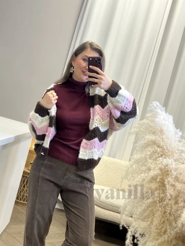 GOLF DZIANINOWY Z DŁUGIM RĘKAWEM BORDO