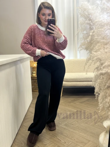 DZIANINOWE SPODNIE WIDE LEG CZARNY