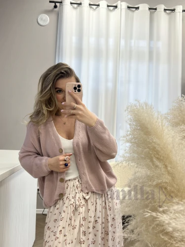 BAWEŁNIANY KARDIGAN ESSENTIAL Z DREWNIANYM GUZIKIEM BRUDNY RÓŻ