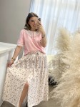 SPÓDNICA  WISKOZOWA Z ROZCIĘCIEM FLORA BEŻ W KWIATY