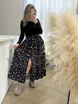 SPÓDNICA  WISKOZOWA Z ROZCIĘCIEM FLORA CZARNA W RÓŻOWE KWIATY